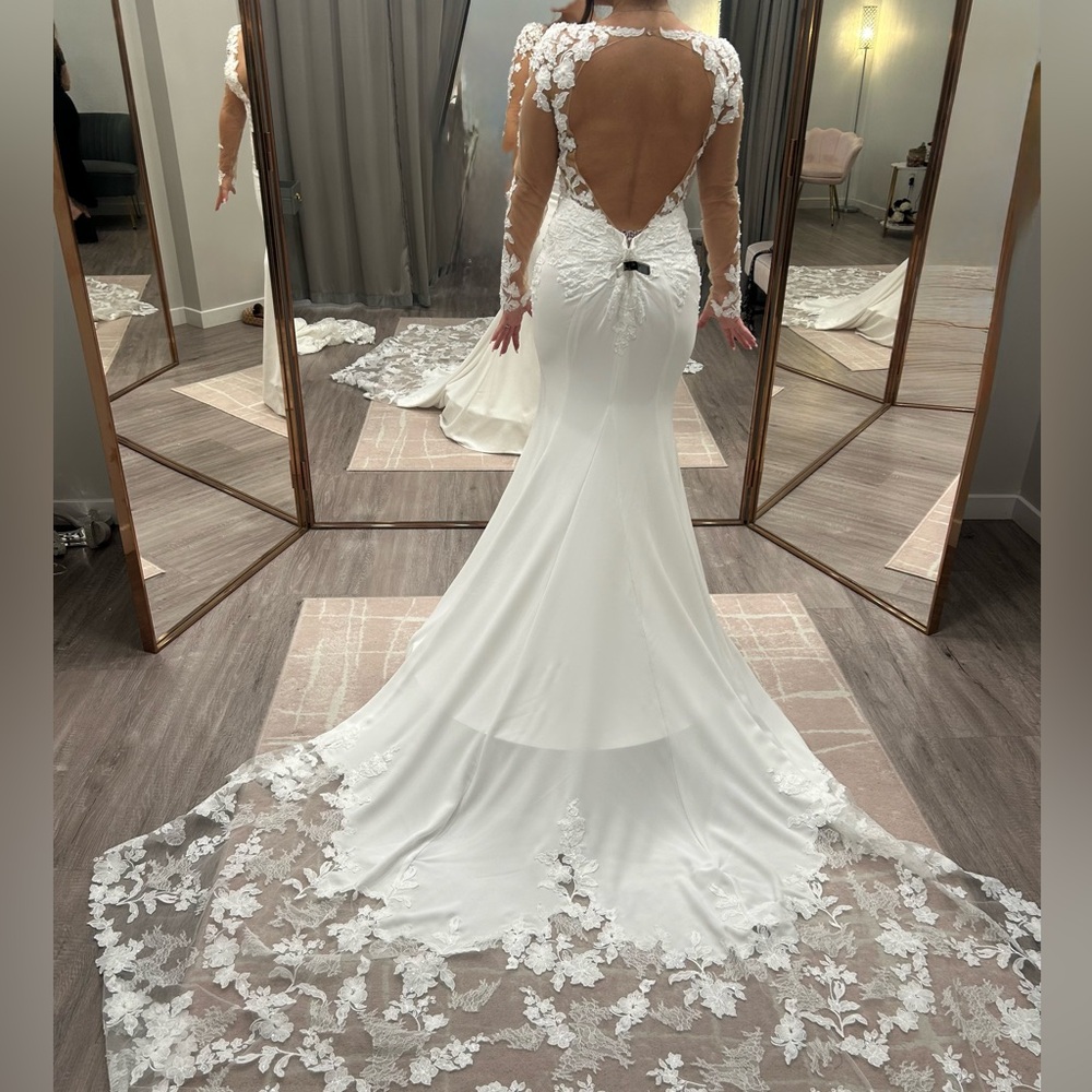 Jenny Yoo V-Neck Lace Sleeve Wedding Gown